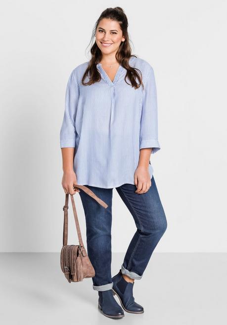 Sheego Tunika Mit 3/4-Arm Und Gerundetem Saum - Hellblau-weiß Sheego