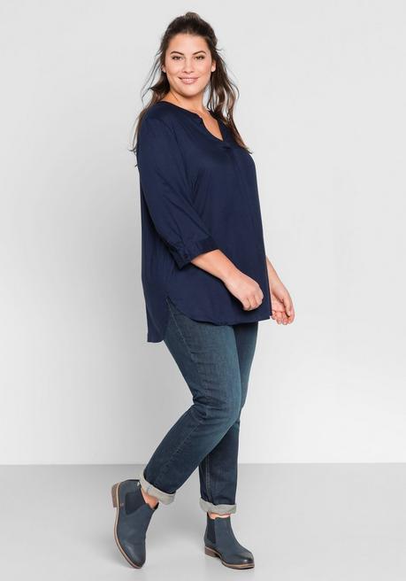 Sheego Tunika Mit 3/4-Arm Und Gerundetem Saum - Marine Sheego