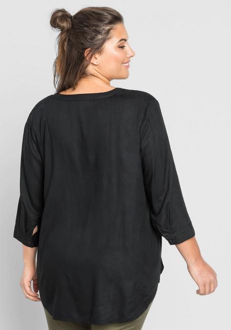 Sheego Tunika Mit 3/4-Arm Und Gerundetem Saum - Schwarz Sheego