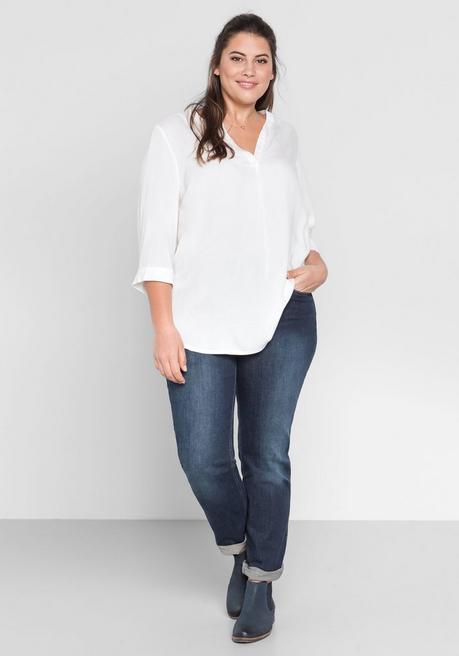 Sheego Tunika Mit 3/4-Arm Und Gerundetem Saum - Weiß Sheego