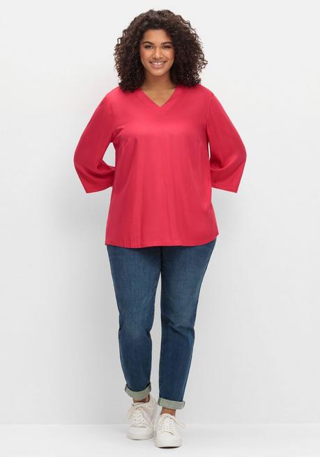 Sheego Tunika Mit 3/4-Ärmeln Und V-Ausschnitt - Magenta Sheego