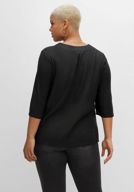 Sheego Tunika Mit 3/4-Ärmeln Und V-Ausschnitt - Schwarz Sheego