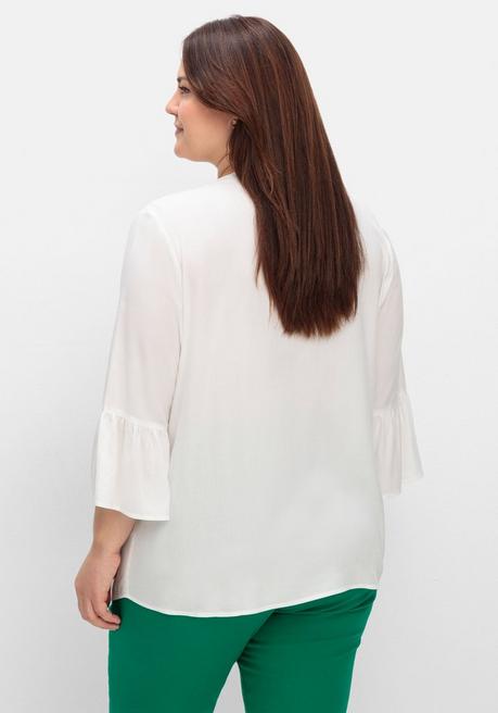 Sheego Tunika Mit 3/4-langen Volantärmeln - Weiß Sheego