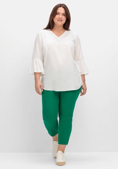 Sheego Tunika Mit 3/4-langen Volantärmeln - Weiß Sheego