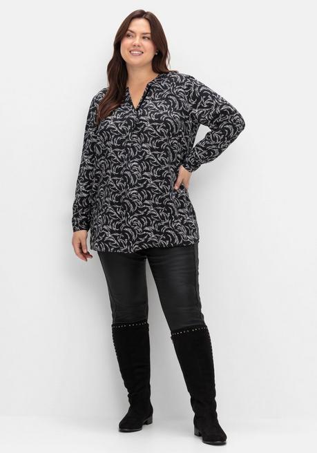 Sheego Tunika Mit Alloverdruck, Aus Viskose - Schwarz-weiß Gemustert Sheego