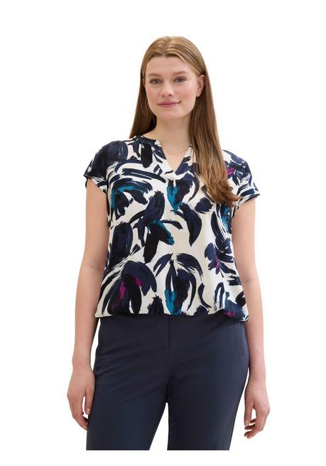 TOM TAILOR Plus Tunika mit Alloverdruck und elastischem Saum - dunkelblau gemustert sheego