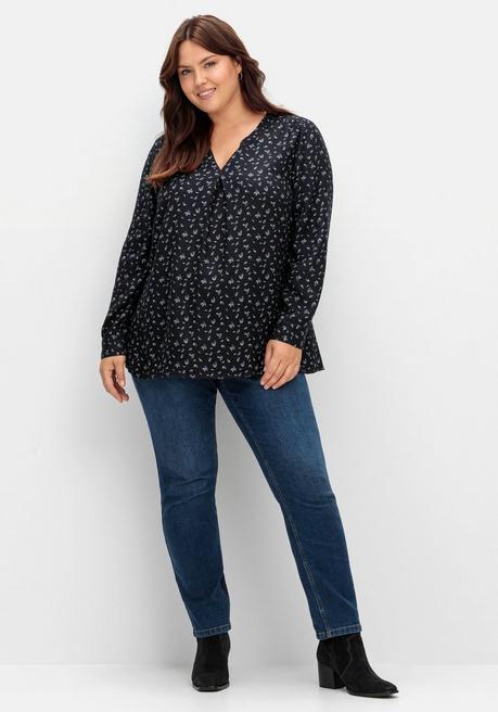 Sheego Tunika Mit Alloverdruck Und Kellerfalte - Schwarz Gemustert Sheego