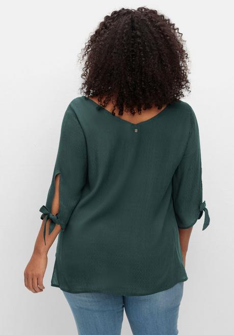 Sheego Tunika Mit Ärmel-Details Und V-Ausschnitt Hinten - Tiefgrün Sheego