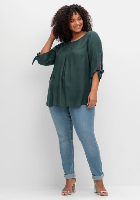 Sheego Tunika Mit Ärmel-Details Und V-Ausschnitt Hinten - Tiefgrün Sheego