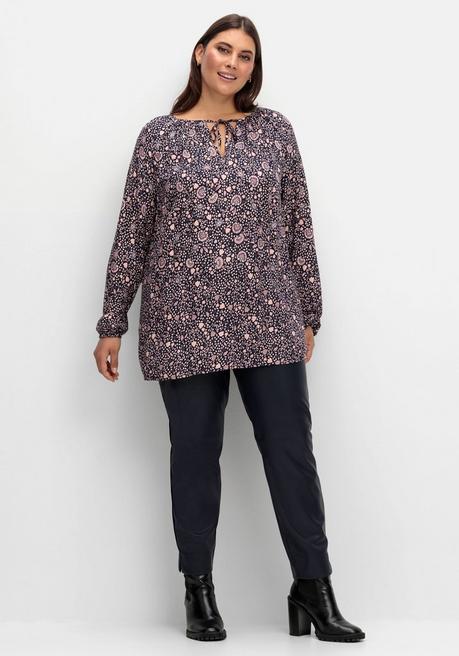 Sheego Tunika Mit Bindeband Am Ausschnitt - Marine Gemustert Sheego