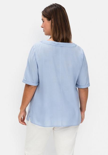 Sheego Tunika Mit Bindeband Am Ausschnitt - Mittelblau Sheego