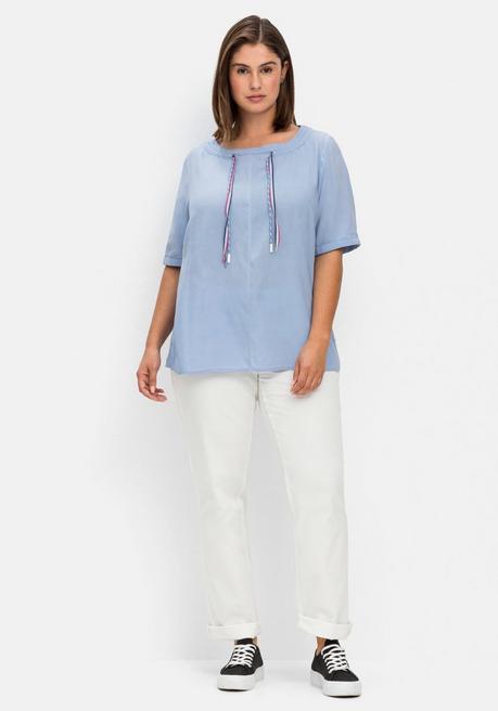 Sheego Tunika Mit Bindeband Am Ausschnitt - Mittelblau Sheego