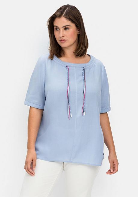 sheego Tunika mit Bindeband am Ausschnitt - mittelblau sheego