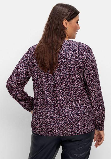 Sheego Tunika Mit Blätter-Alloverdruck, Aus Viskose - Marine Gemustert Sheego