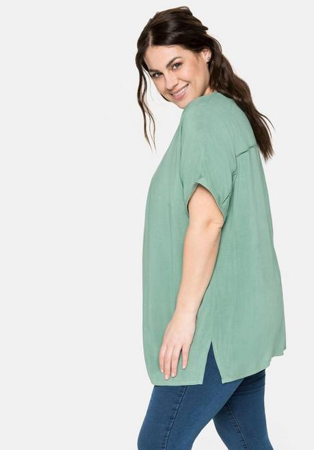 Sheego Tunika Mit Blende Vorn Und Lochstrick Im Rücken - Salbeigrün Sheego
