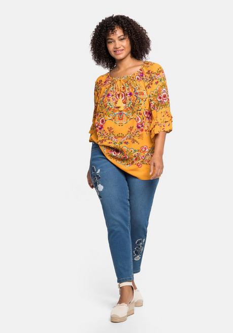 Sheego By Joe Browns Tunika Mit Blumendruck, In Crinkle-Qualität - Gelb Sheego