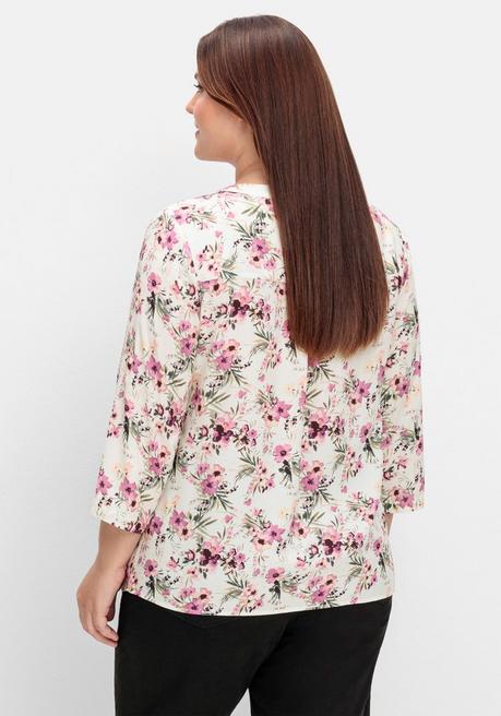 Sheego Tunika Mit Blumendruck Und 3/4-Ärmeln - Ecru Gemustert Sheego