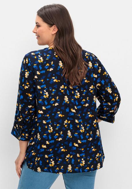 Sheego Tunika Mit Blumendruck Und Knopfleiste - Tiefblau Gemustert Sheego