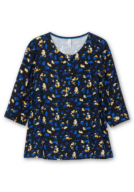 Sheego Tunika Mit Blumendruck Und Knopfleiste - Tiefblau Gemustert Sheego