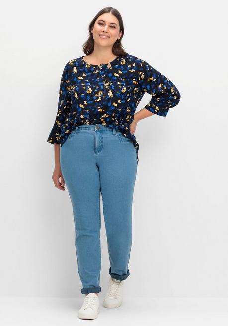 Sheego Tunika Mit Blumendruck Und Knopfleiste - Tiefblau Gemustert Sheego