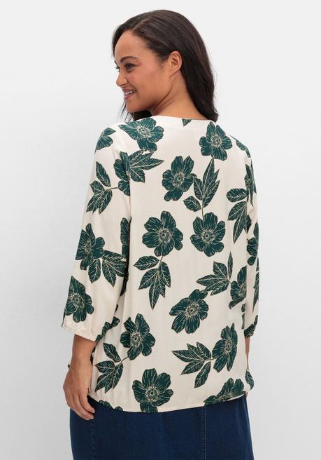 Sheego Tunika Mit Blumendruck Und Saum-Gummibund - Petrol Gemustert Sheego