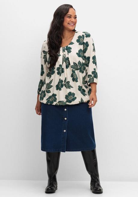 Sheego Tunika Mit Blumendruck Und Saum-Gummibund - Petrol Gemustert Sheego