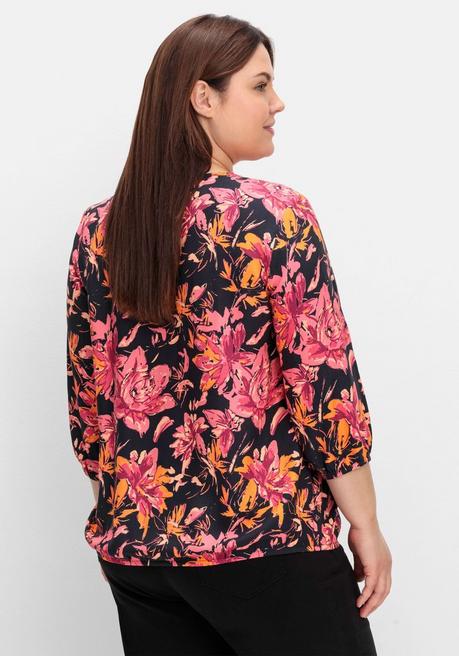 Sheego Tunika Mit Blumendruck Und Saum-Gummibund - Schwarz Gemustert Sheego