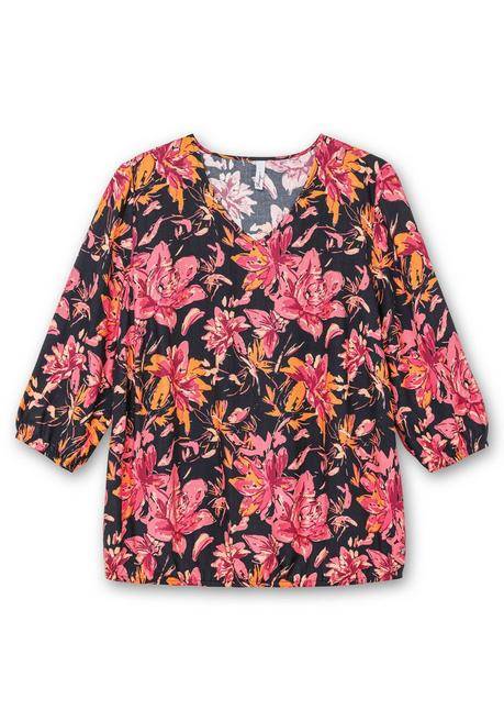 Sheego Tunika Mit Blumendruck Und Saum-Gummibund - Schwarz Gemustert Sheego