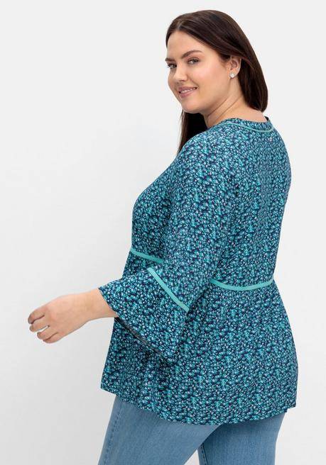 Sheego Tunika Mit Blumenprint Und 3/4-Arm - Nachtblau Gemustert Sheego