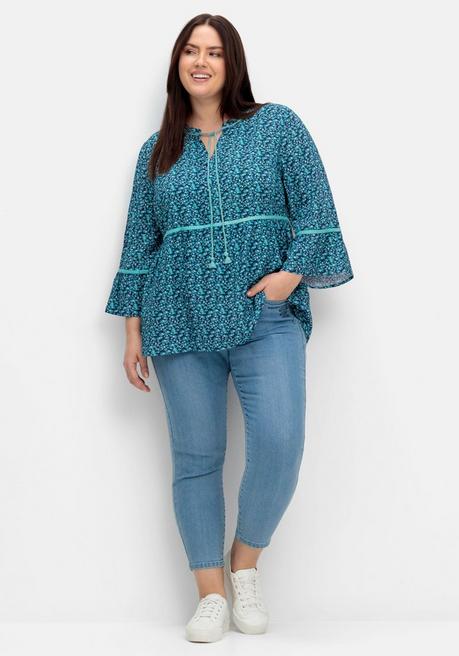 Sheego Tunika Mit Blumenprint Und 3/4-Arm - Nachtblau Gemustert Sheego