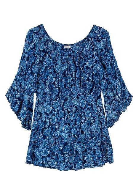 Sheego By Joe Browns Tunika Mit Blumenprint Und Volantärmeln - Nachtblau Gemustert Sheego