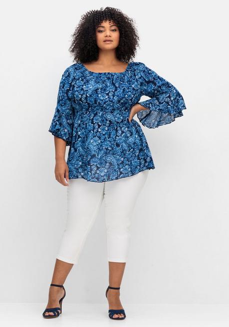 Sheego By Joe Browns Tunika Mit Blumenprint Und Volantärmeln - Nachtblau Gemustert Sheego