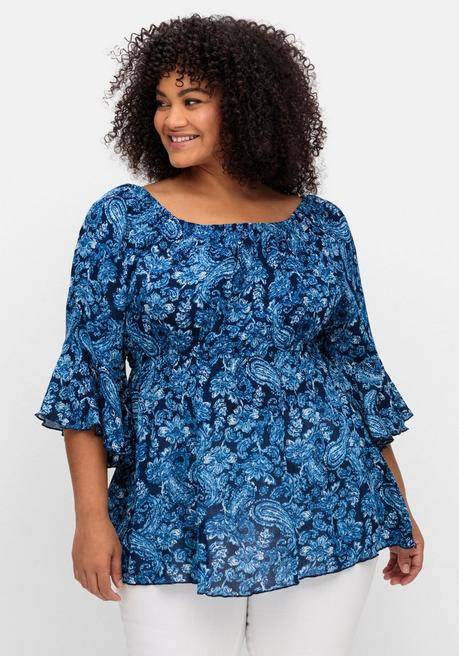 sheego by Joe Browns Tunika mit Blumenprint und Volantärmeln - nachtblau gemustert sheego