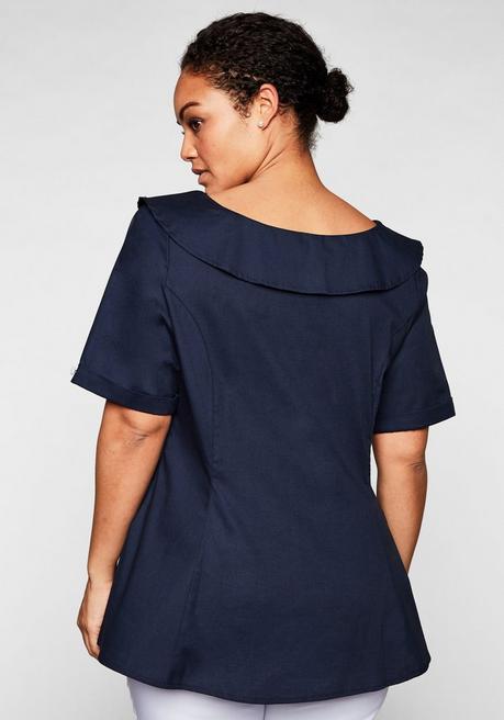 Sheego By Joe Browns Tunika Mit Breitem, Runden Kragen Und Zierknöpfen - Marine Sheego