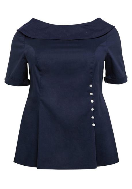 Sheego By Joe Browns Tunika Mit Breitem, Runden Kragen Und Zierknöpfen - Marine Sheego