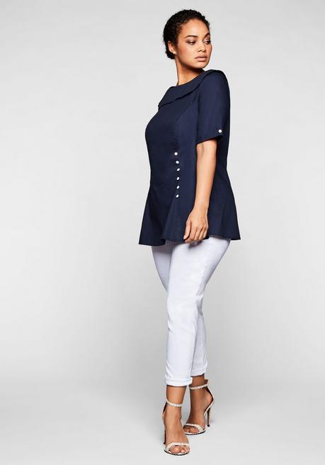 Sheego By Joe Browns Tunika Mit Breitem, Runden Kragen Und Zierknöpfen - Marine Sheego