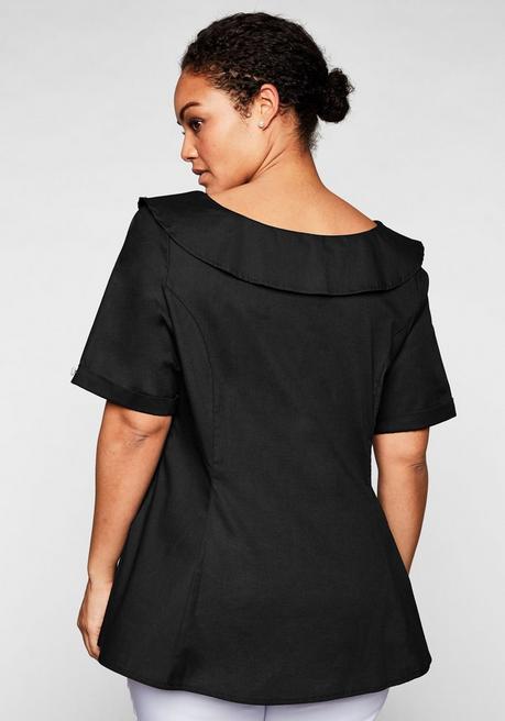 Sheego By Joe Browns Tunika Mit Breitem, Runden Kragen Und Zierknöpfen - Schwarz Sheego