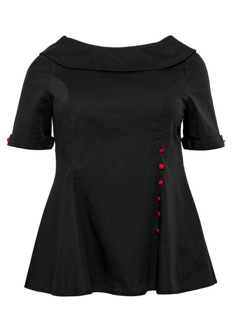 Sheego By Joe Browns Tunika Mit Breitem, Runden Kragen Und Zierknöpfen - Schwarz Sheego