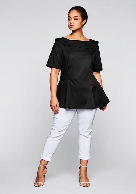 Sheego By Joe Browns Tunika Mit Breitem, Runden Kragen Und Zierknöpfen - Schwarz Sheego