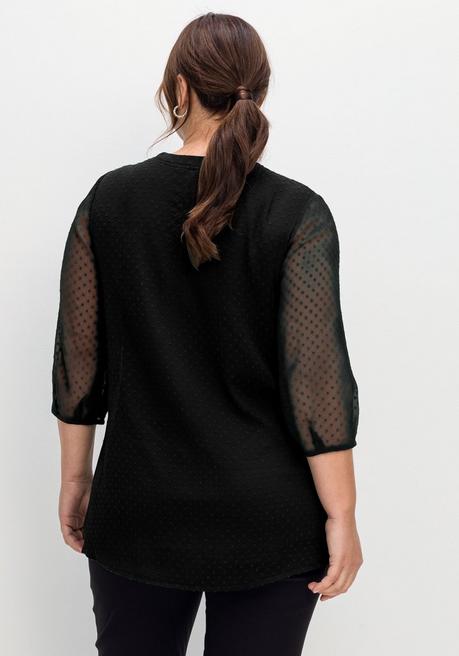 Sheego Tunika Mit Chiffon-Ärmeln Und Kellerfalte - Schwarz Sheego