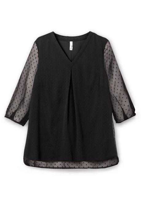 Sheego Tunika Mit Chiffon-Ärmeln Und Kellerfalte - Schwarz Sheego