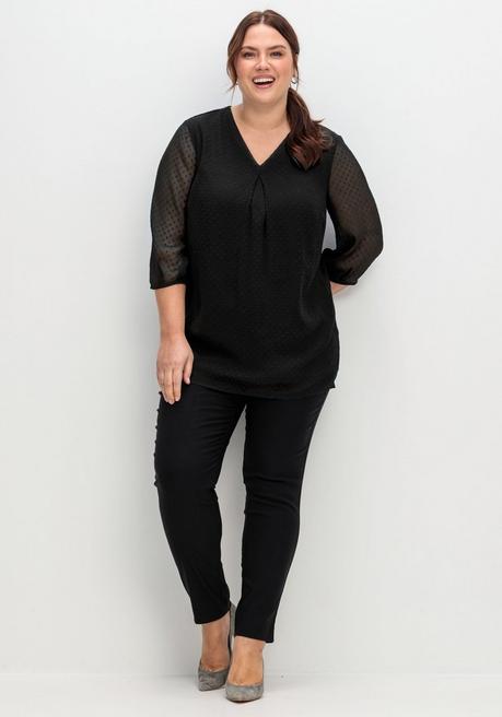 Sheego Tunika Mit Chiffon-Ärmeln Und Kellerfalte - Schwarz Sheego