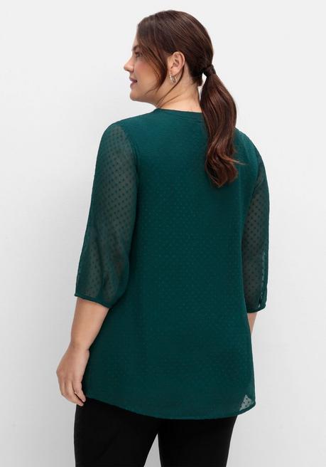 Sheego Tunika Mit Chiffon-Ärmeln Und Kellerfalte - Tiefgrün Sheego