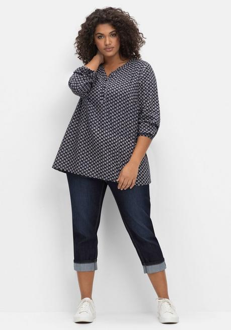 Sheego Tunika Mit Floralem Alloverprint - Tiefblau Gemustert Sheego