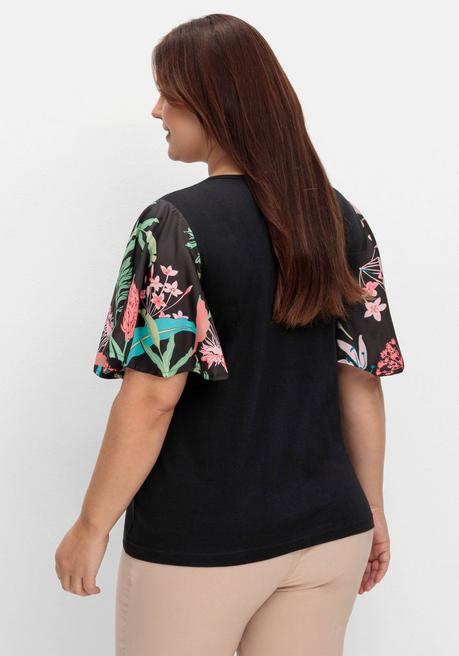 Sheego Tunika Mit Flügelärmeln Im Blumendruck - Schwarz Gestreift Sheego