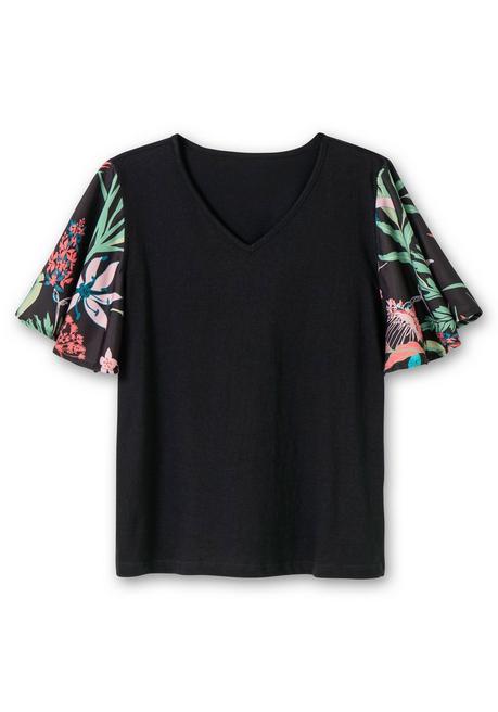 Sheego Tunika Mit Flügelärmeln Im Blumendruck - Schwarz Gestreift Sheego