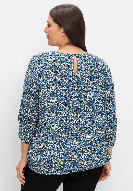 Sheego Tunika Mit Gelegten Falten Und Minimalprint - Tiefblau Gemustert Sheego