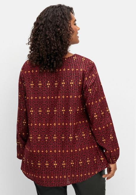 Sheego By Joe Browns Tunika Mit Glanz-Alloverdruck Und Tiefem V-Ausschnitt - Weinrot Gemustert Sheego