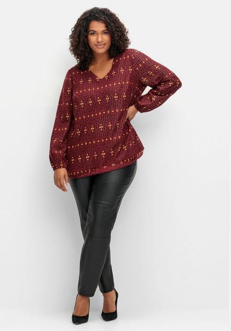 Sheego By Joe Browns Tunika Mit Glanz-Alloverdruck Und Tiefem V-Ausschnitt - Weinrot Gemustert Sheego