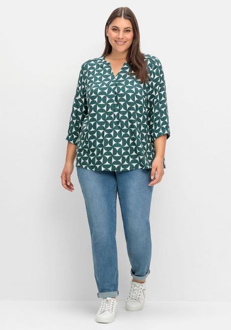 Sheego Tunika Mit Grafikprint Und 3/4-Ärmel - Tiefgrün Gemustert Sheego